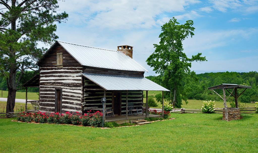 An 1800&#039;s era cabin that has been moved to The Blountsville Historical Park